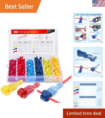 360PCS T-Tap Self-Stripping Electrical Terminal Kit with Color-Coded Connectors