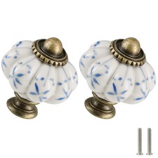 Ivory Blue Pumpkin Knobs 2 Pack Ceramic Cabinet Knobs Vintage Drawer Pulls -...