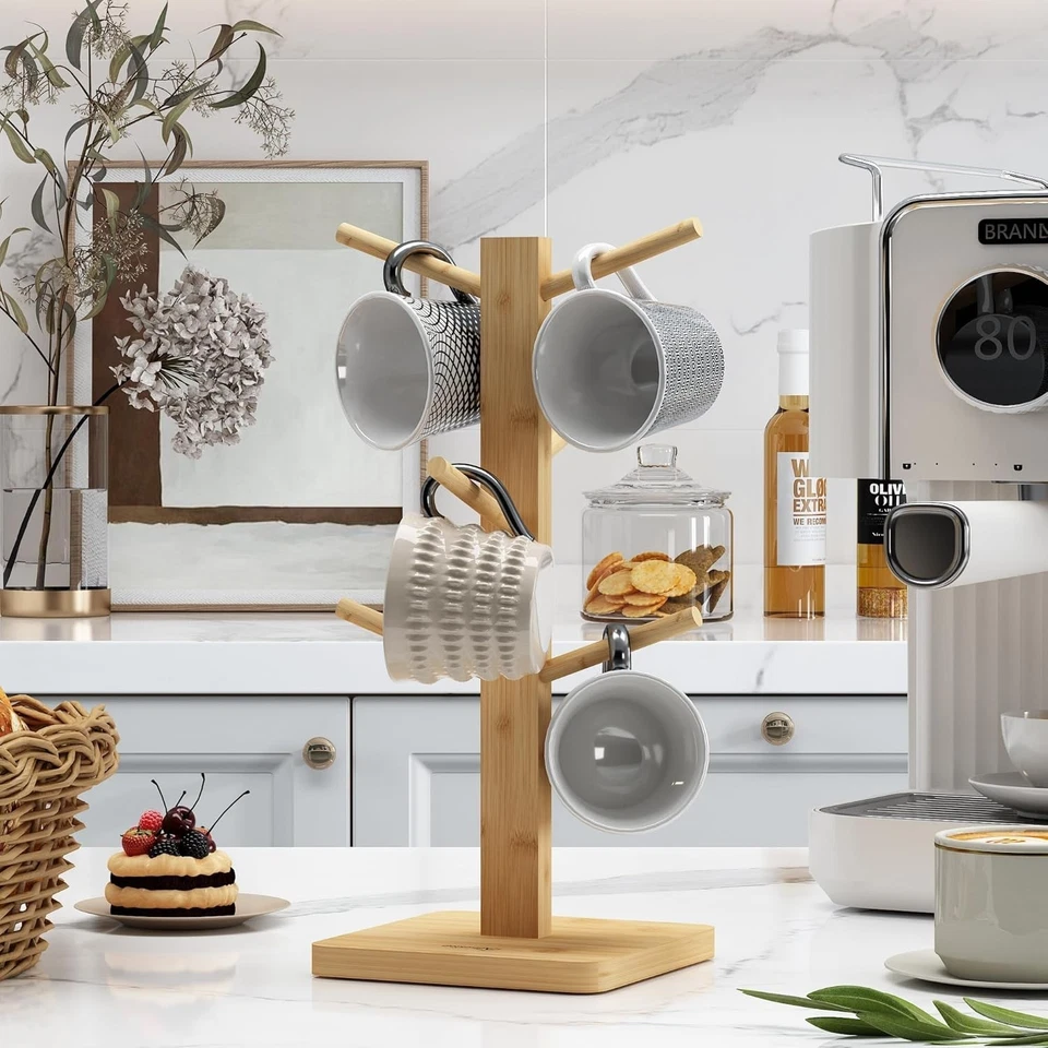 Mug Holder Tree 6-Hook Coffee Cup Rack with Anti-Slip Base Multi-Purpose - Image 3 of 4