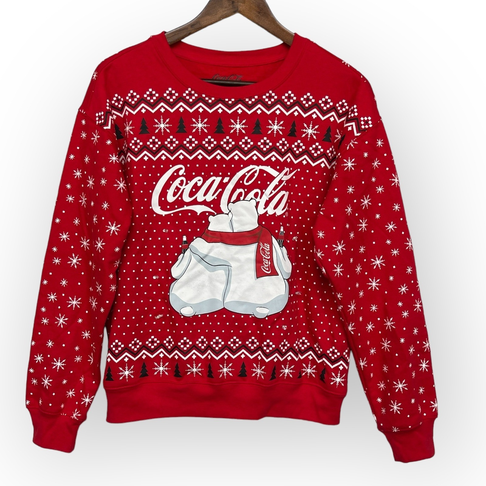 Coca Cola Christmas Polar Bear Sweatshirt Red Snowflake Ugly Sweater Size S