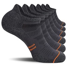 6 Pack Men's Running Ankle Socks with Cushion, Low Cut Athletic Large Grey