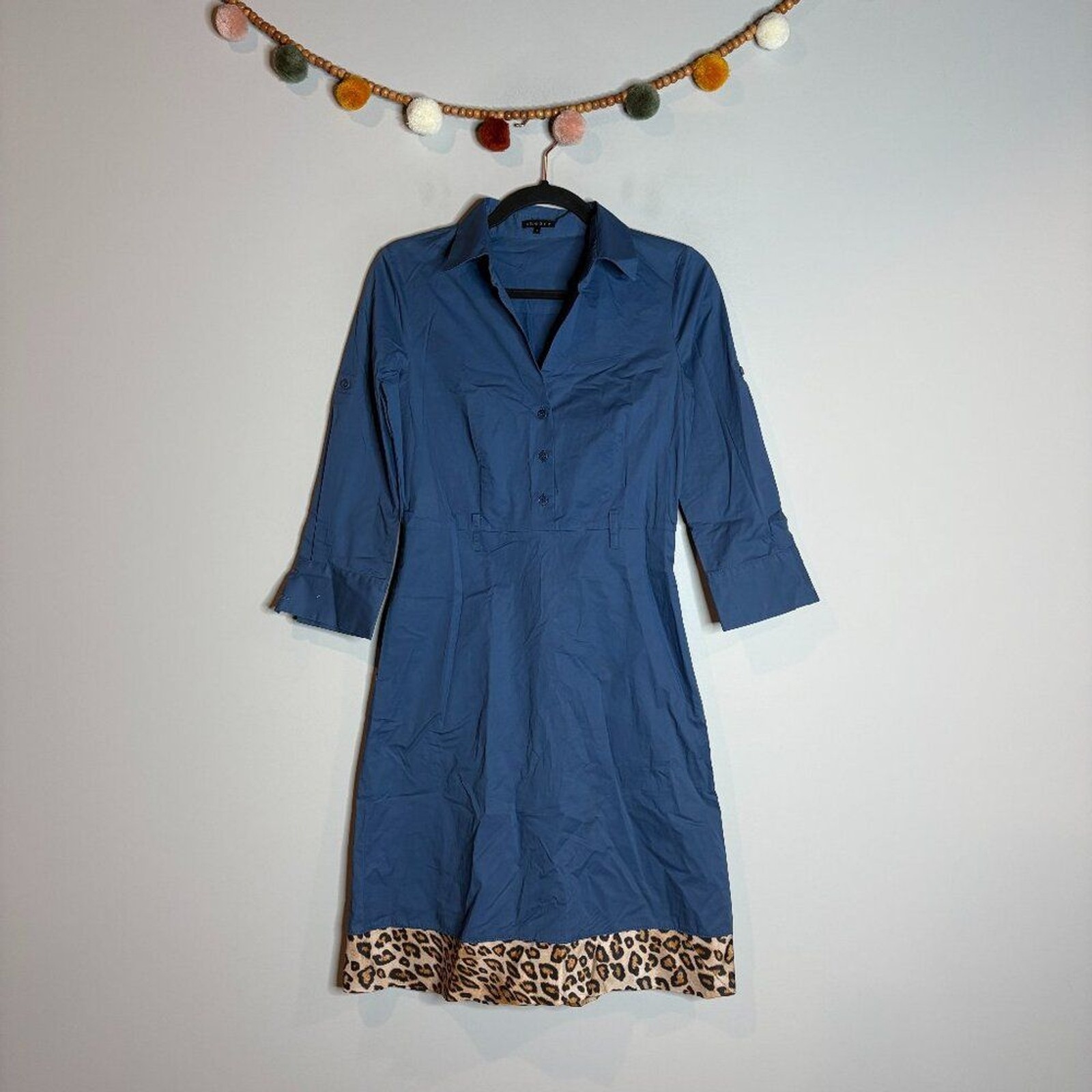 Theory blue collared button down leopard accent s… - image 1
