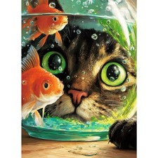 300 Piece Puzzles for Adults Cat Goldfish 20.5 x 15 inches, Curious Kitty