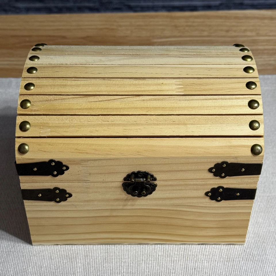 Unfinished Vintage Wooden Chest Box Decoupage DIY Craft Storage Organizer 8'' - Image 2 of 4