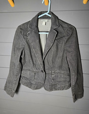 Ann Taylor LOFT Petites Black Cotton Blazer Jacket Long Sleeve Button 12P