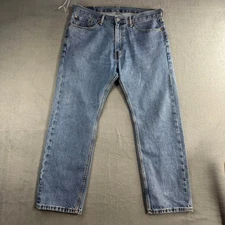 Levis 505 Mens Regular Fit Straight Leg Distressed Denim Blue Jeans Size 36x30
