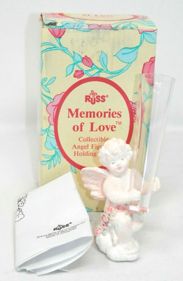 Russ Memories of Love Angel Figurine Holding Bud Vase Bisque Porcelain NEW NIB