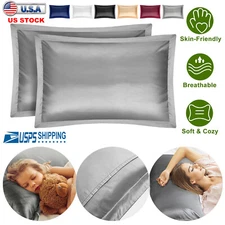 2pcs Queen/Standard Silky Satin Pillow Case Pillowcase Multiple Colors Solid NEW