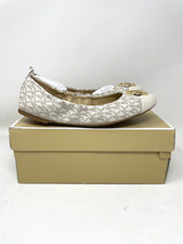 Michael Kors Womens 8 Carmen Ballet Flat MK Signature Ivory Slip-on Shoes