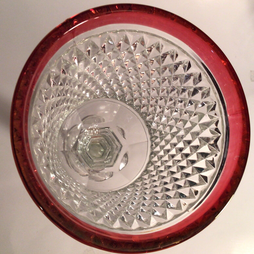 PLATO DE CARAMELO COMPOTA TRANSPARENTE RUBÍ PUNTA DIAMANTE VIDRIO INDIANA PATAS 11" VINTAGE - Imagen 12 de 12