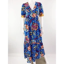 Tabitha Brown x Target Blue Floral Maxi Dress Size 0 V-Neck Colorful Summer