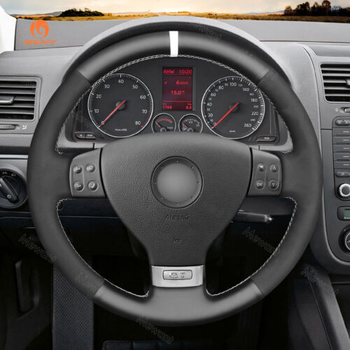 Cubierta de volante de cuero auténtico salvaje para VW Golf 5 Polo Jetta Passat Touran Caddy - Imagen 3 de 10