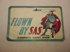 Flown by SAS Scandinavian Airlines Viking Warrior Luggage Vintage Paper Label