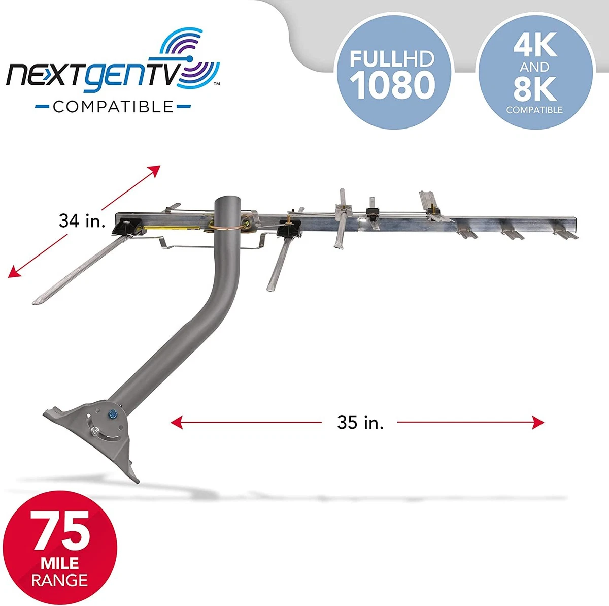 RCA Outdoor Yagi UHF/VHF Satellite HD Antenna, 70Mile, 40 OFF