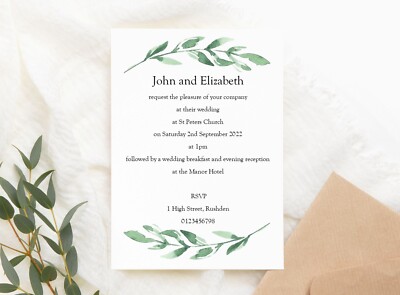 10 personalisierte Hochzeitseinladungen Abend Party Empfang Eukalyptus Grün
