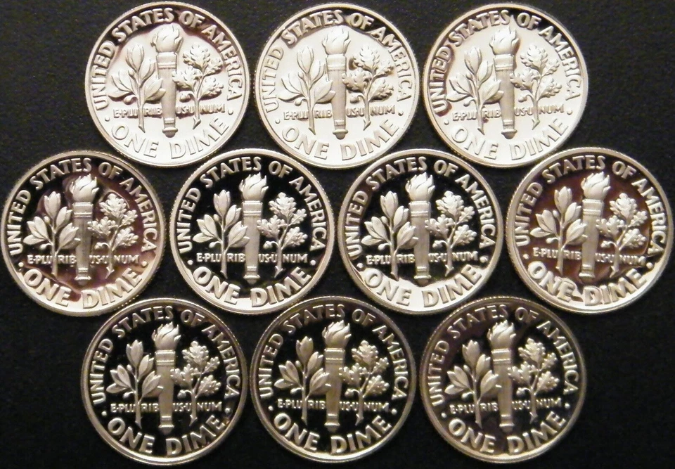 Juego de 10 monedas de diez centavos Roosevelt 1990-1999 gema DCAM prueba funcionamiento Foto 2 de 2