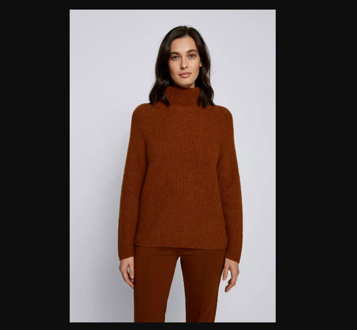 HUGO BOSS Faloda Alpaca blend Turtle Highneck Sweater Clay Brown, Large NEW