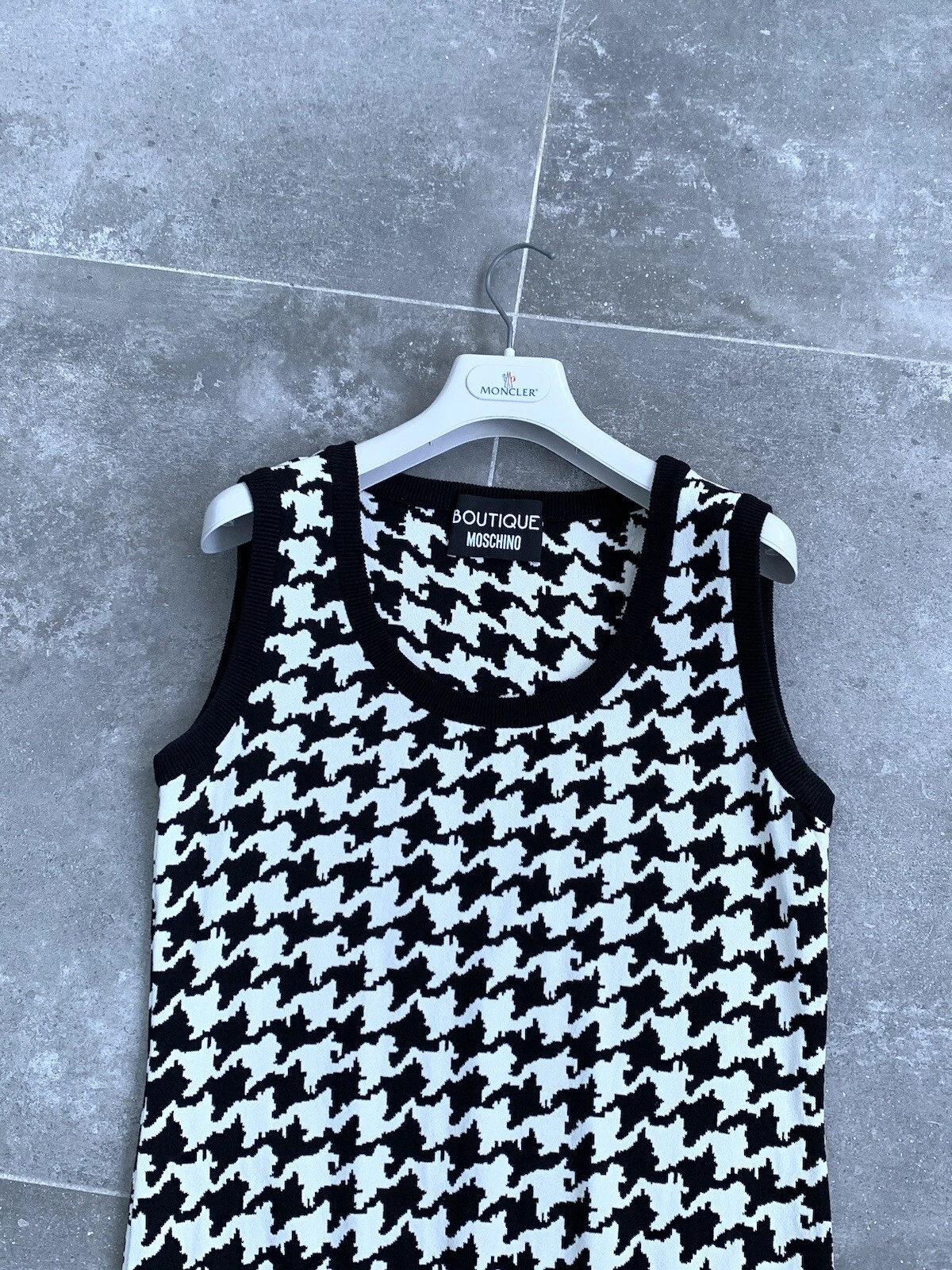 Cardigan donna MOSCHINO BOUTIQUE rayon pied de poule canotta top UK 10 US 6 EU 38