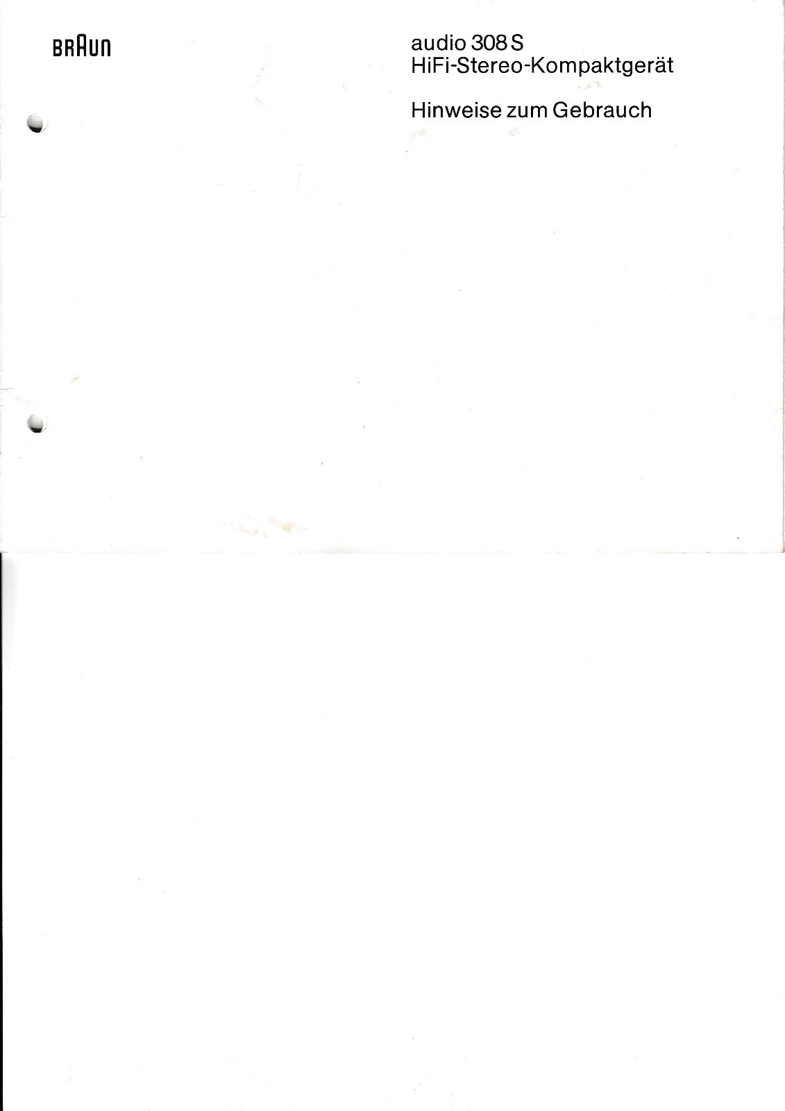 User Manual For Braun Audio 308 S