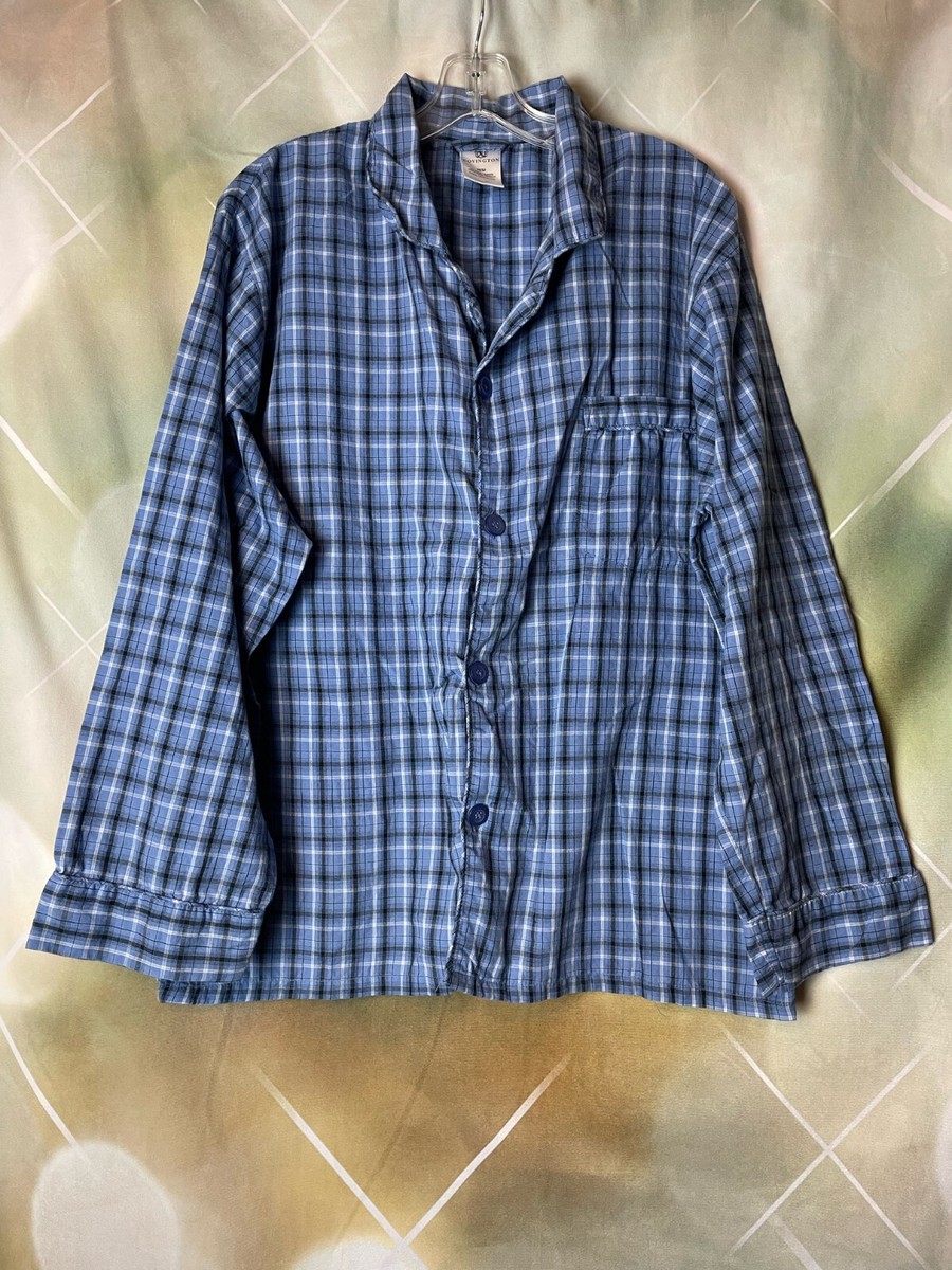 Men's Covington Blue Plaid Button-Up Pajama Top Long Sleeve Size