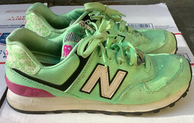 New Balance Womens WL574ASE Neon Green & White Fashion Sneakers Shoes Size 7 US