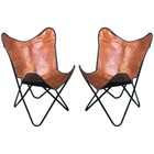 28HS Genuine Leather Butterfly Chair Folding Lounge Modern Sling Accent Seat