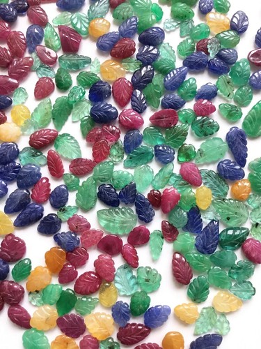 Multi Sapphire Carved Leafs 10 Pcs Lot Natural Loose Gemstone - Picture 4 of 10