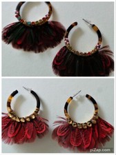 STYLE GAS MANOUSH BOUCLES D'OREILLES CRÉOLES PLUMES/CRISTAL SWAROVSKI NEUVES