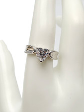 925 Sterling Silver Heart Shaped Clear Crystal Rhinestone Ring Size 9 Vintage