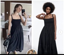 ZARA BLACK LONG MIDI DRESS WITH CUTWORK EMBROIDERY SIZE L