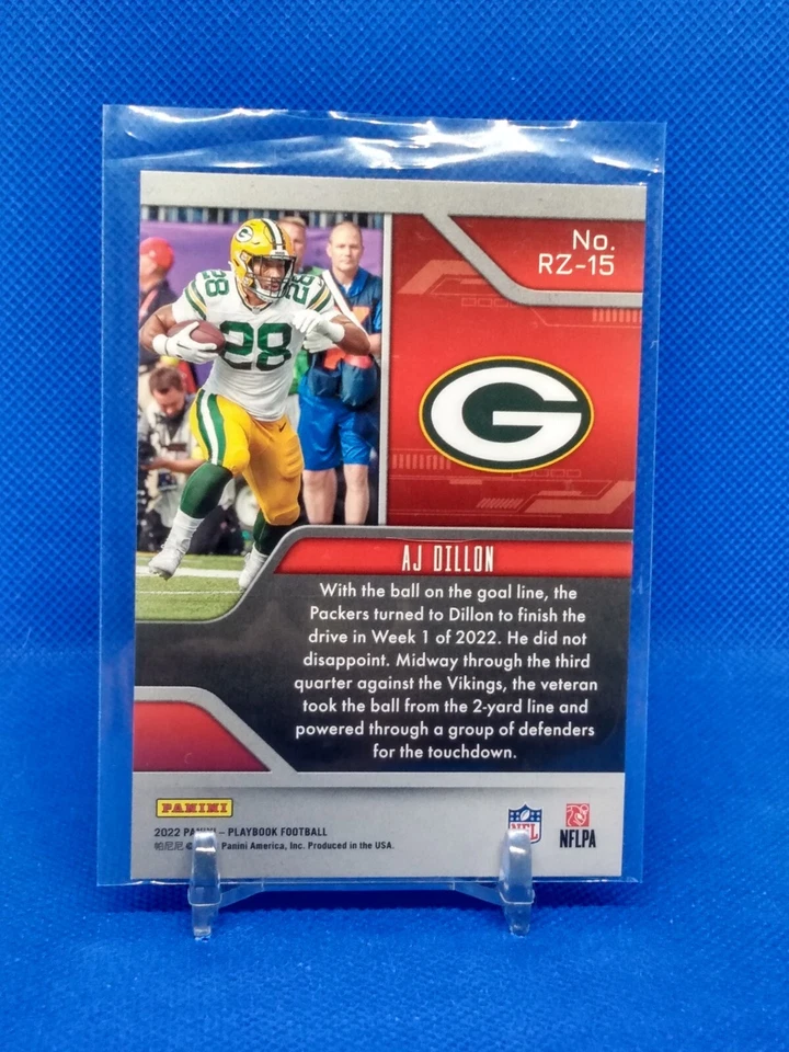 2022 Panini Playbook Football AJ Dillon Red Zone #RZ-15 Green Bay Packers Insert - Image 2 of 2