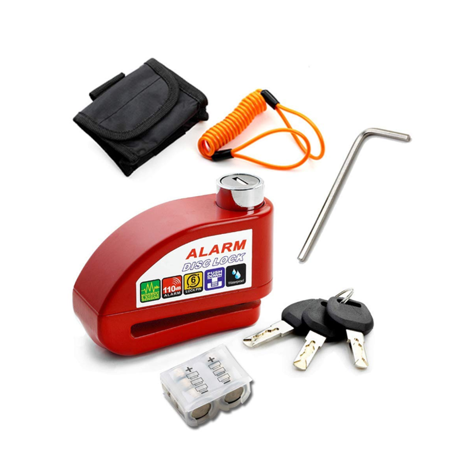 Motorcycle Anti-theft Alarm Brake Rotor Disc Lock ATV Scooter Electric Bike Red