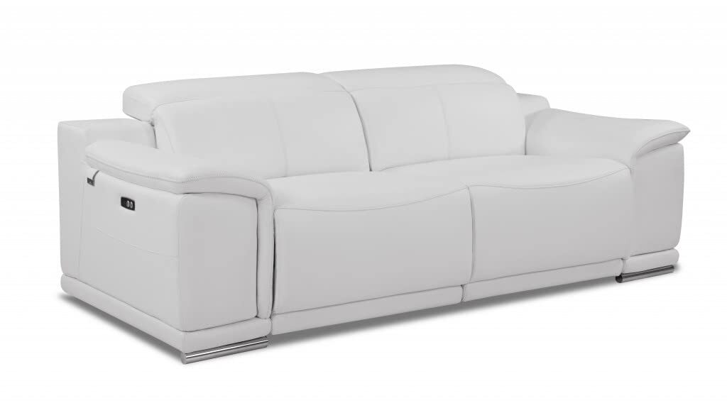 86 White Italian Leather USB Reclining Sofa With Silver Legs | eBay