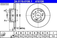 2X ATE 24.0116-0106.1 Bremsscheibe FüR CitroËN Passend FüR Fiat Peugeot