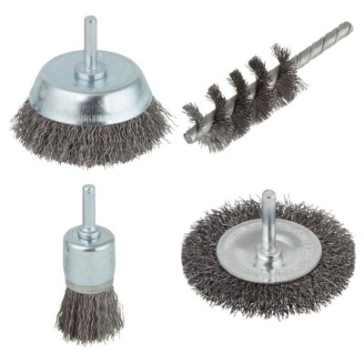 Wolfcraft-2133000-Stahldraht-Bürsten-Set, 4-tlg