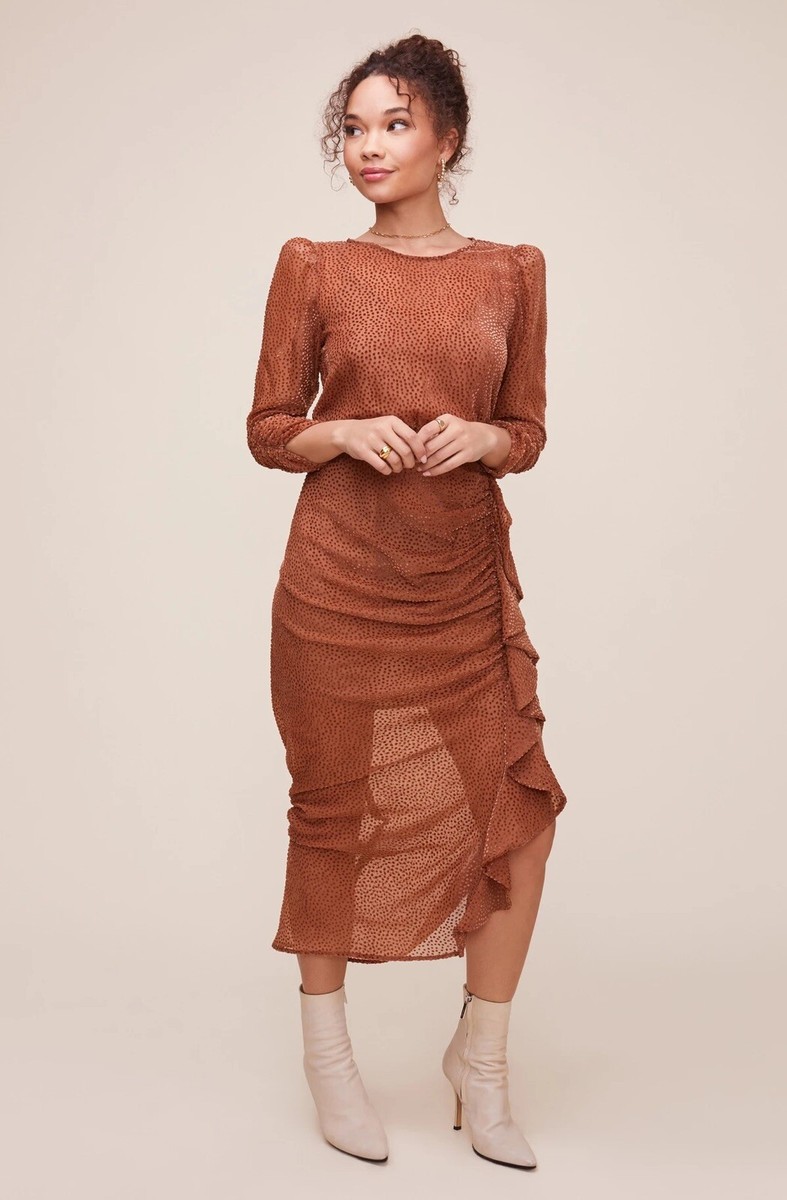 astr the label cocktail dress Astr the Label | Ania One-Shoulder Midi Dress in Brown