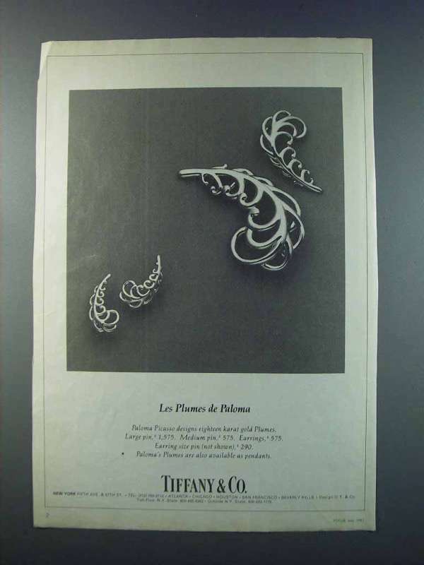 1981 Tiffany Paloma Picasso Gold Plume Pins Ad