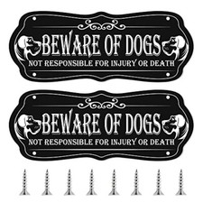 2 Pieces Beware of Dogs Sign for Fence, 9 x 3.5 Inch Dog in Yard Keep Gate