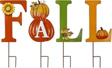 Fall Garden Stake Metal Letter Yard Sign Hanging Fall Signs Sunflower Pumpkin