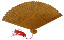 VINTAGE ORNATE FILIGREE CARVED WOODEN TIMBER CRAFTED FOLDING HAND FAN