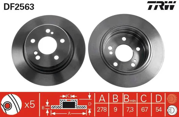 2x Disco freno pieno DF2563 TRW per MERCEDES-BENZ 124 Tre volumi CLASSE E