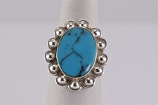 Sterling Silver Blue Turquoise Scalloped Bead Band Ring Mexico 925 Sz: 6