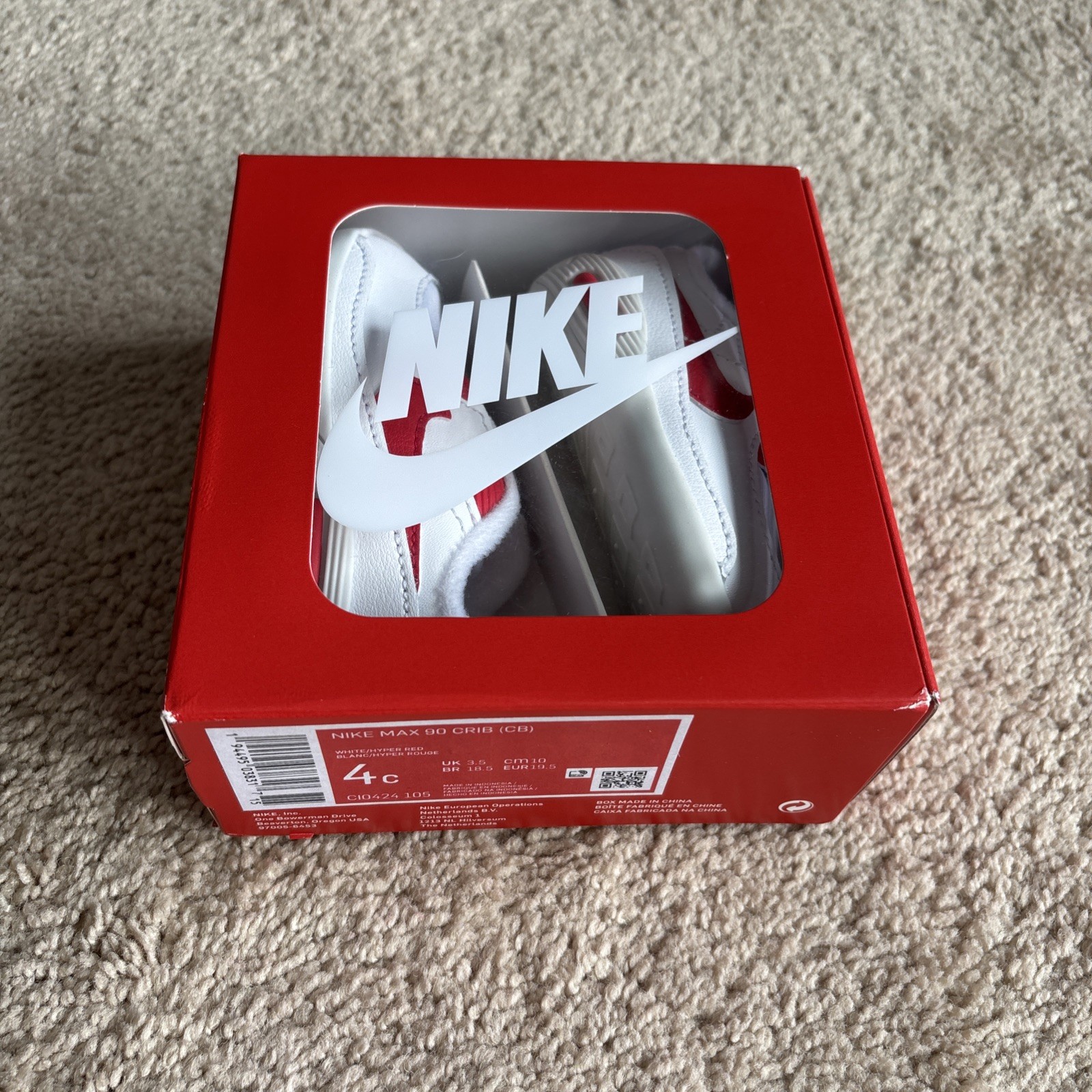 PONY NUOVE CON SCATOLA Nike Air Max 90 Culla Bambino Scarpa Sneakers CI0424 105 Taglia 4C 9 12M