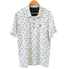 William Murray Mens Polo Shirt Top Large Holiday Moose Pattern Golf Christmas