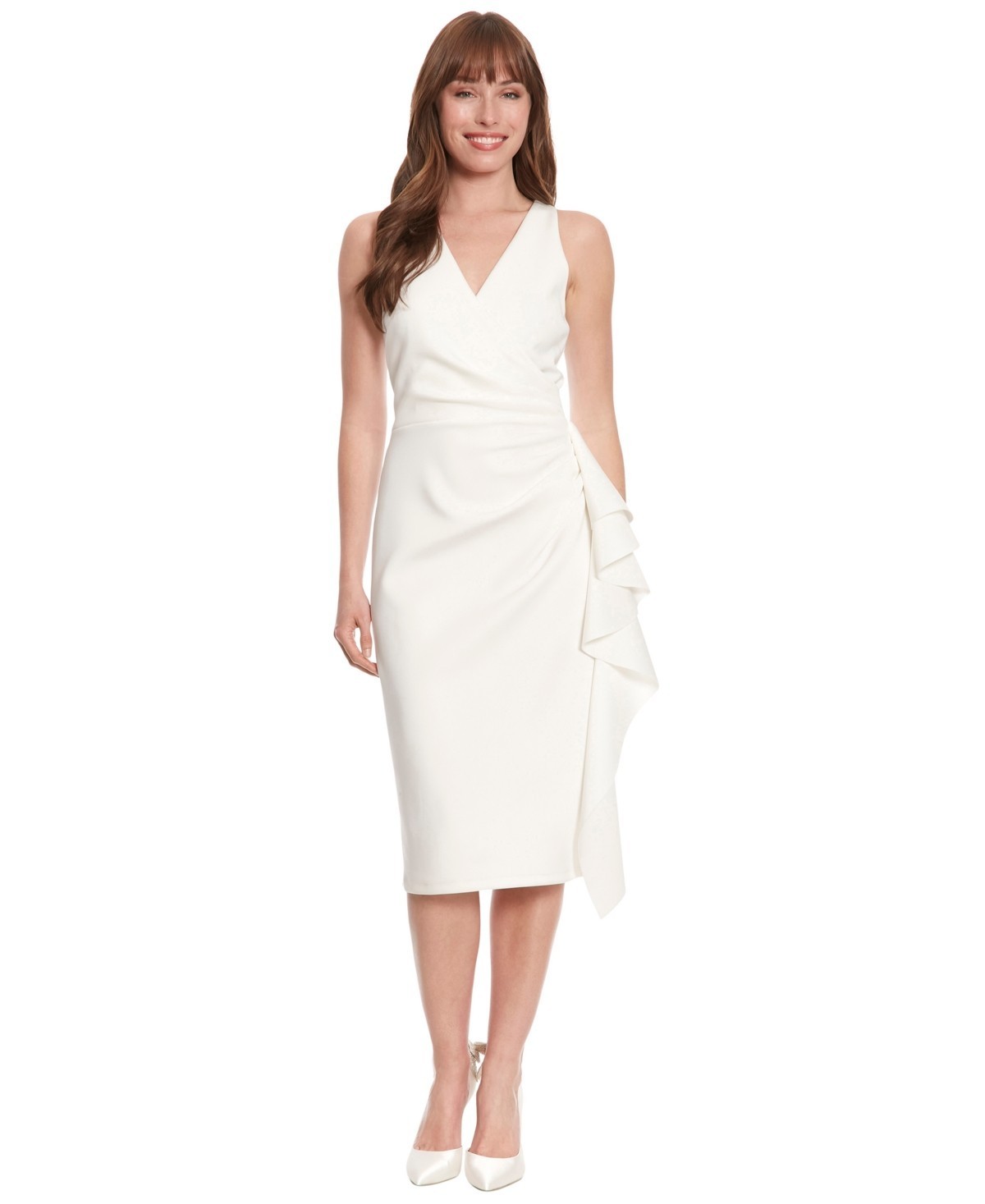Ivy + Blu Women's Ruched Ruffled Sheath Dress - Ivory Size 8