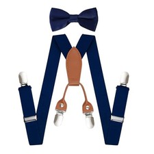 Kids Boys Suspenders Bowtie Sets Adjustable Suspenders and Pre-tied Navy Blue