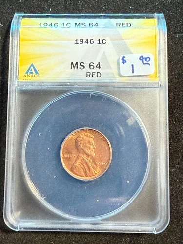 1946 LINCOLN WHEAT CENT ANACS MS 64 RD 135
