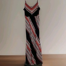 Vtg Y2K Sheer Maxi Dress Chevron Striped Boho Retro Resortwear Beachy Flowy XL