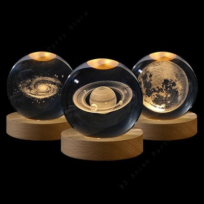 Kristall Kugel Nachtlicht LED 3D geätzt Galaxie Planet Mond Sonnensystem Lampe