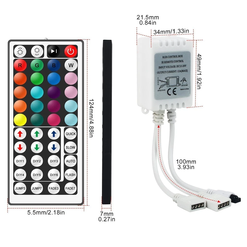 24-44 Key IR Remote Controller Box AC / DC 12V For LED RGB 3528 5050 Light Strip - Image 2 of 4